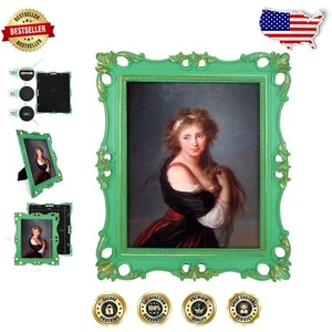 Elegant 8x10 Vintage Picture Frame - Light Green with Gold Trim, Wall & Tabletop - Picture 1 of 9