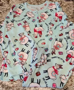JUSTICE Llama Christmas Holiday Waffle Knit 2 Piece Pajamas : AQUA, Girls 18/20 - Picture 1 of 5