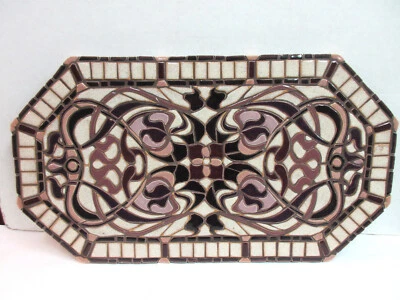 Arte de parede em mosaico original "NOUVEAU GEO" feita à mão cerâmica roxa decoração de azulejo - Imagem 1 de 4