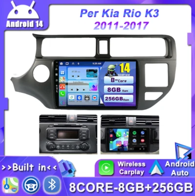 Car Play Android 14 Autoradio Per Kia Rio K3 2011-2017 GPS Navi DSP AHD 8G+256GB - Immagine 1 di 4