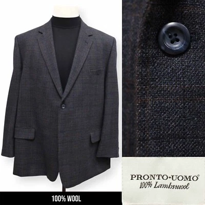 PRONTO UOMO mens solid gray WINDOWPANE wool sport coat suit jacket blazer 50 R - Image 1 of 4