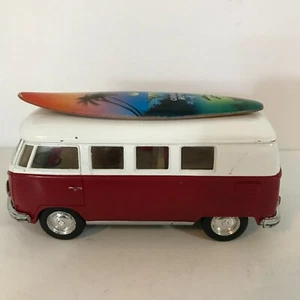 Kinsmart Volkswagen Classical Bus 1962 Red 1:32 Surfboard Door & Back Opens - Picture 1 of 7