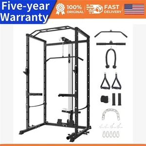 3️⃣1600LBS Multi-Functional Power Rack W/Cable Pulley Power Cage with LAT Pulldo - Picture 1 of 10