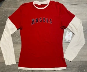 NWT Los Angeles Angels MLB Woman’s Nike 2-Tone Red Tee Shirt Long Sleeve Large - Picture 1 of 13