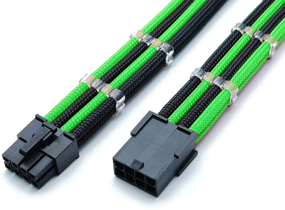 8 Pin PCIE GPU 30cm Extension Cable Black Green Sleeved Shakmods + 2 Cable Combs - Image 1 of 1