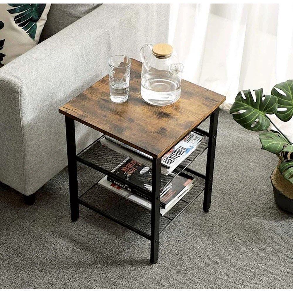 Tavolino Basso Rotondo Yaheetech - Struttura Metallo Oro, Piano MDF, 40.5x40.5x61 Cm, Portata 25 Kg