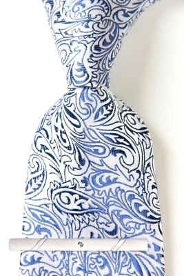 Nueva Corbata Clásica Paisley Azul Blanco JACQUARD TEJIDA 100% Seda Para Hombre Foto 1 de 4