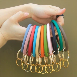 Women Silicone Round Chain Solid Color Wristband Bracelet Bangle Cuff Key Ring - Picture 1 of 9