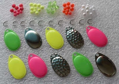 70 Spinner bau teile,10 French Spinner Blätter 2x5 Farben +10 Blätterbügel,Neu - Bild 1 von 2