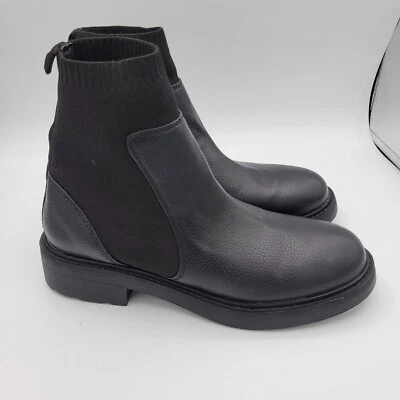 Bershka 9.5 Flat Sock Style Ankle Black Chunky Moto Chelsea Boots - Image 1 of 4