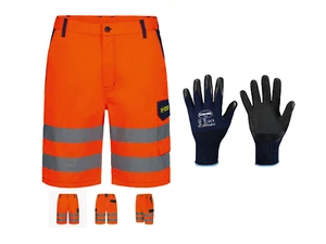 Pantalones cortos de protección de advertencia naranja, pantalones cortos EN471 talla 46-64 + guantes de trabajo - Imagen 1 de 3
