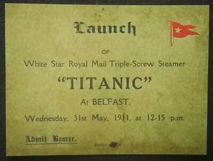 TITANIC 31 DE MAYO DE 1911 BOLETO DE LANZAMIENTO BELFAST, REPRODUCCIÓN DEL ORIGINAL  - Imagen 1 de 6