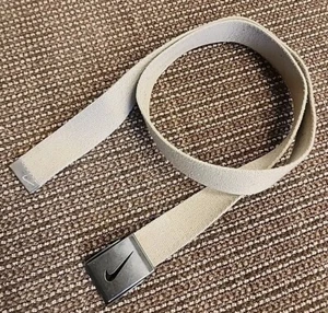 Nike Golf Webbed Belt Biege Men’s Adjustable Web Silver Swoosh Buckle 46" Long - Picture 1 of 11