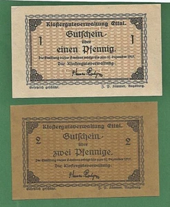 05 305 Notgeld Klostergutsverwaltung Ettal 1+2 Pfg., 31. Dezember 1917, Bayern - Picture 1 of 2