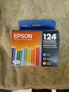 Epson 124 Cyan Magenta Yellow Ink Cartridge Combo Pack - New Box (exp. 4 2017) - Picture 1 of 4