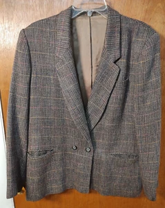 Apertif size 16 two-piece skirt suit brown plaid wool blend, midi length skirt - Picture 1 of 11