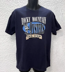 TEE111 T Shirt Cowboy Brand “Rocky Mountain Oysters” (L) Blue - Picture 1 of 2