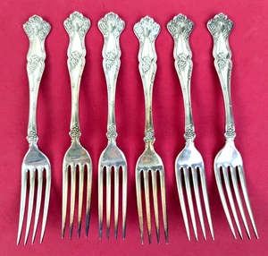 1847 Rogers 1904 VINTAGE GRAPE 6 Dinner Forks XS Triple No Monos 7 1/2" - Picture 1 of 8