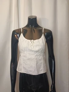 Abercrombie Fitch Damen Milkmaid Babydoll Oberteil Medium weiß Ösen kokett  - Bild 1 von 9