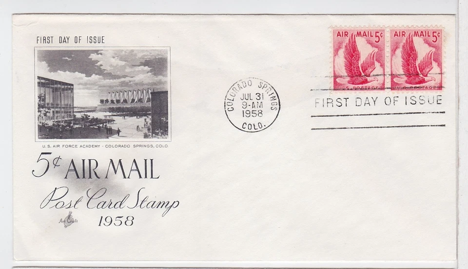TurtlesTradingPost - 5 Cent Airmail Rate Eagle #C50 - 1958  Artcraft FDC - Pair - Image 1 of 1