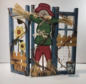 Fall Harvest Scarecrow Guarding Garden Gate - Picture 1 of 11