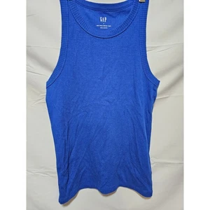 GAP High Neck Ribbed Tank Top Womens Sleeveless Blue Casual Basic - Picture 1 of 2