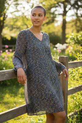 CAbi Poise Dress Sz M Floral Bell Sleeve 100% Polyester Style 3648 EUC - Image 1 of 4