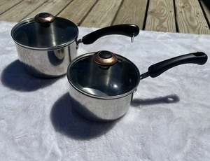 Paula Deen (2) 2 Quart & 3 Quart Edelstahl Kupferboden Kochtopf Glasdeckel Quart - Bild 1 von 11