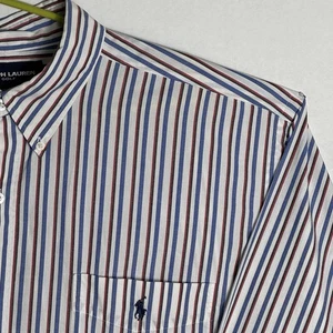 Ralph Lauren Mens XL Stripe Button-Down Oxford Shirt Long Sleeve Blue Pony Logo - Picture 1 of 8