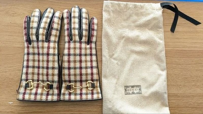 Guantes Gucci Horsebit Check Talla 6 1/2 Marrón Negro Mujer Accesorios Auténticos Foto 1 de 4