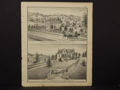 Mapa de Pensilvania, condado de Washington, 1876 grabados doble cara N5#65 Foto 1 de 2