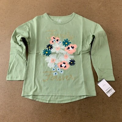 Camiseta Jersey Carter's Niñas Talla 4 Verde Floral Family Forever Manga Larga Nueva con Etiquetas Foto 1 de 4