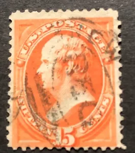 US Scott #163 Webster 15 cent, yellow orange / Used / Registered Mail Hand Stamp - Picture 1 of 2