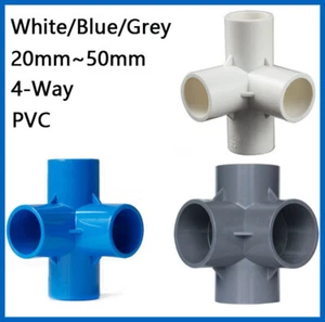 PVC 4-Way Equal Connector Socket Pressure Coupling Pipe Fitting 20/25/32/40/50mm - Picture 1 of 24