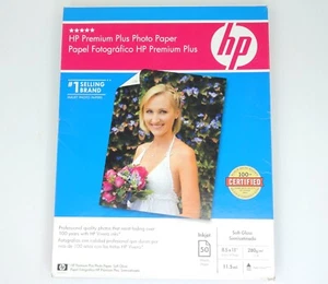 HP Premium Plus Photo Paper Soft Gloss BRAND NEW SEALED 50 Sheets Inkjet 8.5x11 - Picture 1 of 5