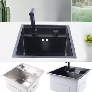Edelstahl Einzelbecken quadratisch Küche Bad Countortop Waschbecken schwarz/silber - Bild 1 von 36