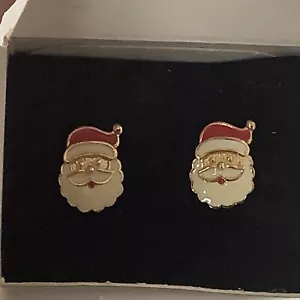 New Vintage Estate 1998 Avon Enamel Christmas Santa Clip On Earrings Gold Tone - Picture 1 of 5
