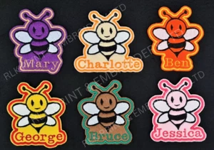Personalised Embroidered Name Patch Badge Iron on or sew on Bee animal kids - Picture 1 of 4