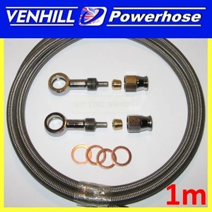 1M AN-3 universal braided brake hose 2 x straight chrome banjos, washers Venhill - Picture 1 of 2