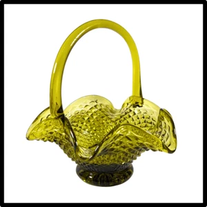 Plato canasta vintage de vidrio verde con punta de diamante - Imagen 1 de 3