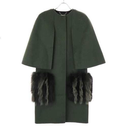 Cappotto Fendi 18AW pelliccia di volpe tasca mantello verde 36 FF8369 W1D usato0