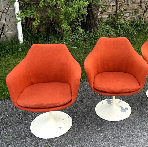 2 Vintage Knoll Eero Saarinen Orange Upholstered Fiberglass Tulip Arm Chair Cover