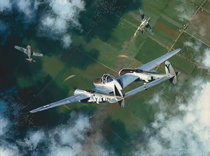 "Splitting a Pair" William S. Phillips Smallwork Giclee Canvas - P-38 Lightning - Picture 1 of 1