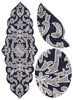 串珠桌旗 36 英寸长海军蓝银色弹簧装饰 13 英寸 x 36 — 第 1/4 张图片