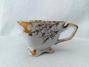 Vintage Occupied Japan Merit Tea Cup Four Sided Footed Gold Trim Floral Trinket - Picture 1 of 15
