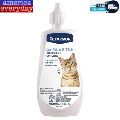 PET ARMOR Petarmor Ear Mite and Tick Treatment for Cats (3 Fl Oz) *FRESH NEW*