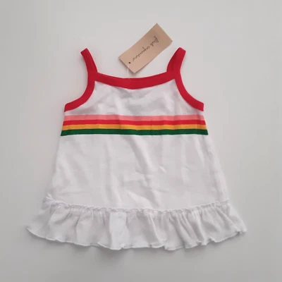 Camiseta sin mangas First Impressions bebé niña talla 3-6M con volantes blanca arco iris rayas Foto 1 de 4