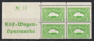 Stamp Germany Revenue Block WWII 3 Reich VW KDF Volkswagen Plate MNH - Picture 1 of 1