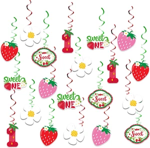 Strawberry Birthday Party Decorations, 40Pcs Sweet One Hanging Swirls Summer Fru - Picture 1 of 12