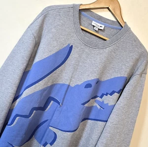 Lacoste 4XL (Fr9), Pit To Pit 30"=76 cm, Big Logo, Lt Grey C-Neck Sweat. (V1225) - Picture 1 of 7